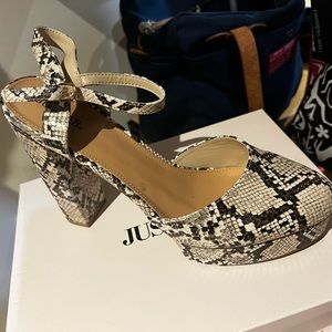Platform snake print heels